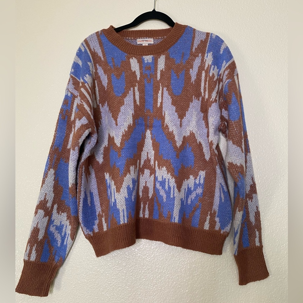 Knox Rose Blue and Brown Patterned Sweater Size M